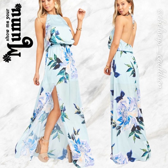 Show Me Your MuMu Dresses & Skirts - MuMu Heather Halter Maxi Dress Mint to be Floral